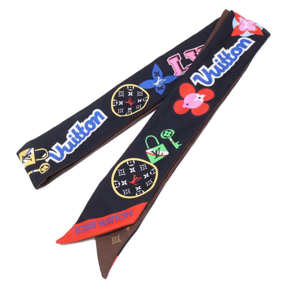 LOUIS VUITTON M71095 Bandeau BB LV Stories Silk Scarf/Muffler Black Multicolo...